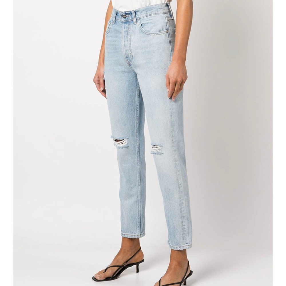Anine Bing Sonya Jean in Destructed Classic Blue Denim, straight leg jeans NWT